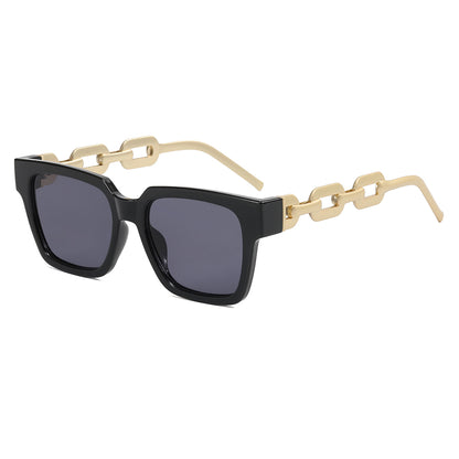 Square UV400 Metal Chain Temple Shades Sunglasses