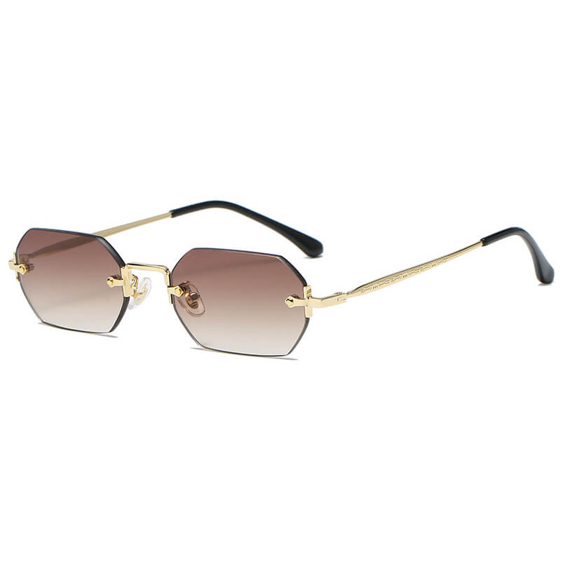 Retro Tinted Small Rectangle Rimless Sunglasses