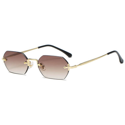 Retro Tinted Small Rectangle Rimless Sunglasses