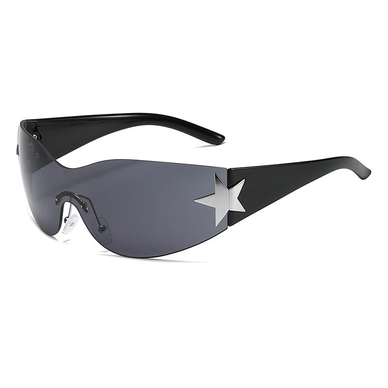 Oversized One-Piece Lens Rimless Shield Y2K Star Sunglasses
