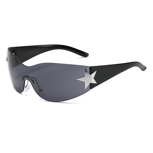 Oversized One-Piece Lens Rimless Shield Y2K Star Sunglasses