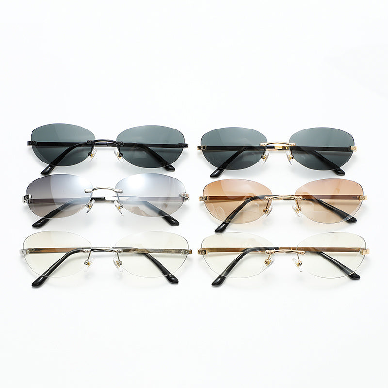 Fashion Small Oval Rimless Sunglasses