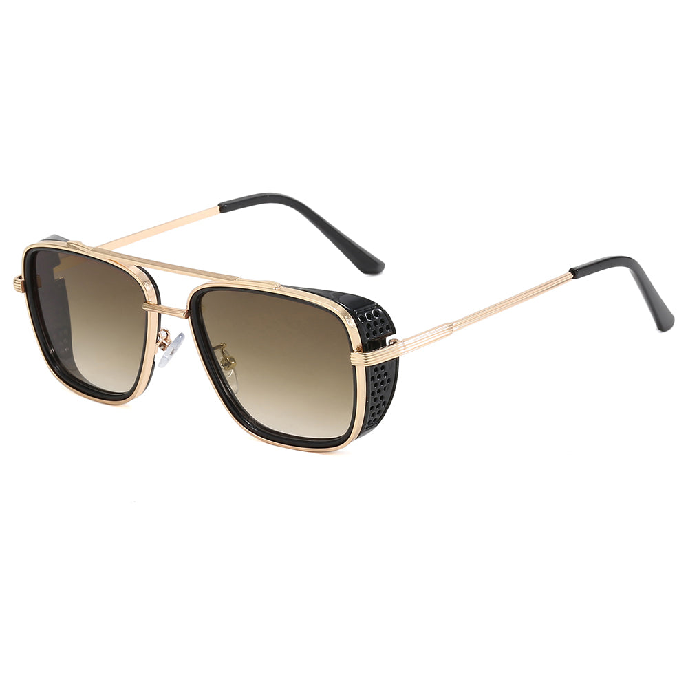 Square Flat Top Steampunk Metal Frame Sunglasses