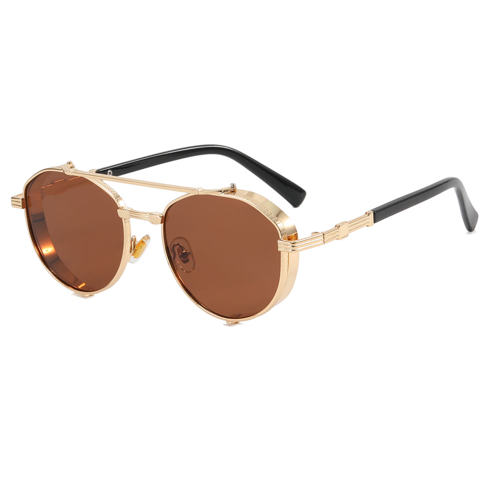 Flat Top Steampunk Metal Frame Sunglasses