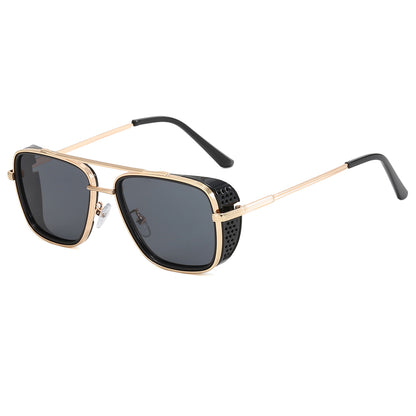 Square Flat Top Steampunk Metal Frame Sunglasses