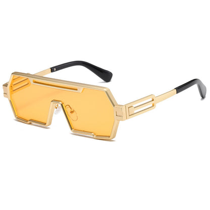 Y2K Oversized Flat Top One Piece Lens Square Steampunk Sunglasses