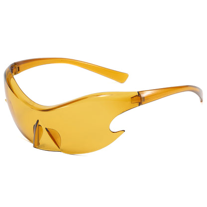 Oversized Rimless Futuristic Mirrored Sleek Sporty Y2K Sunglasses