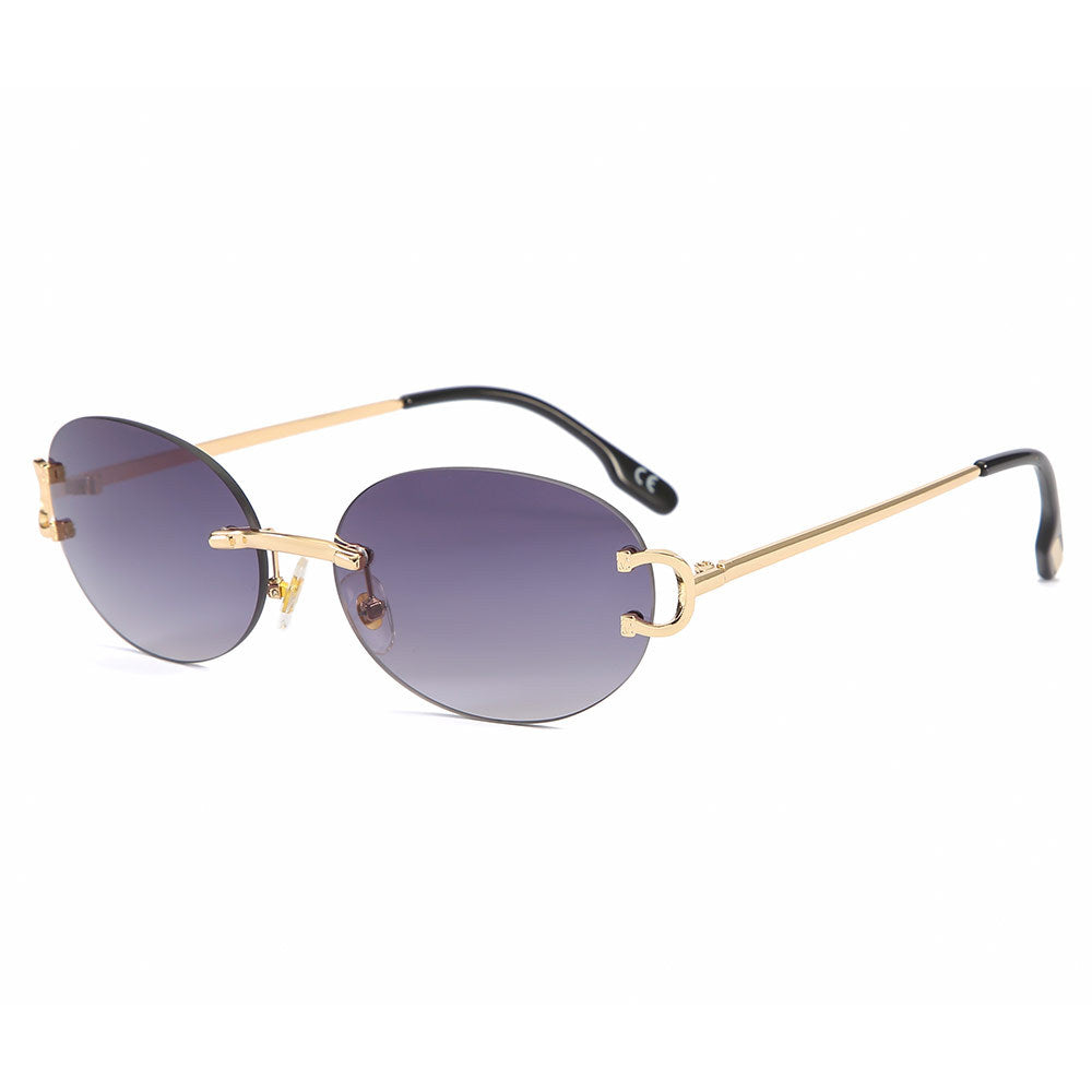 oval rimless women men luxury vintage sunglasses