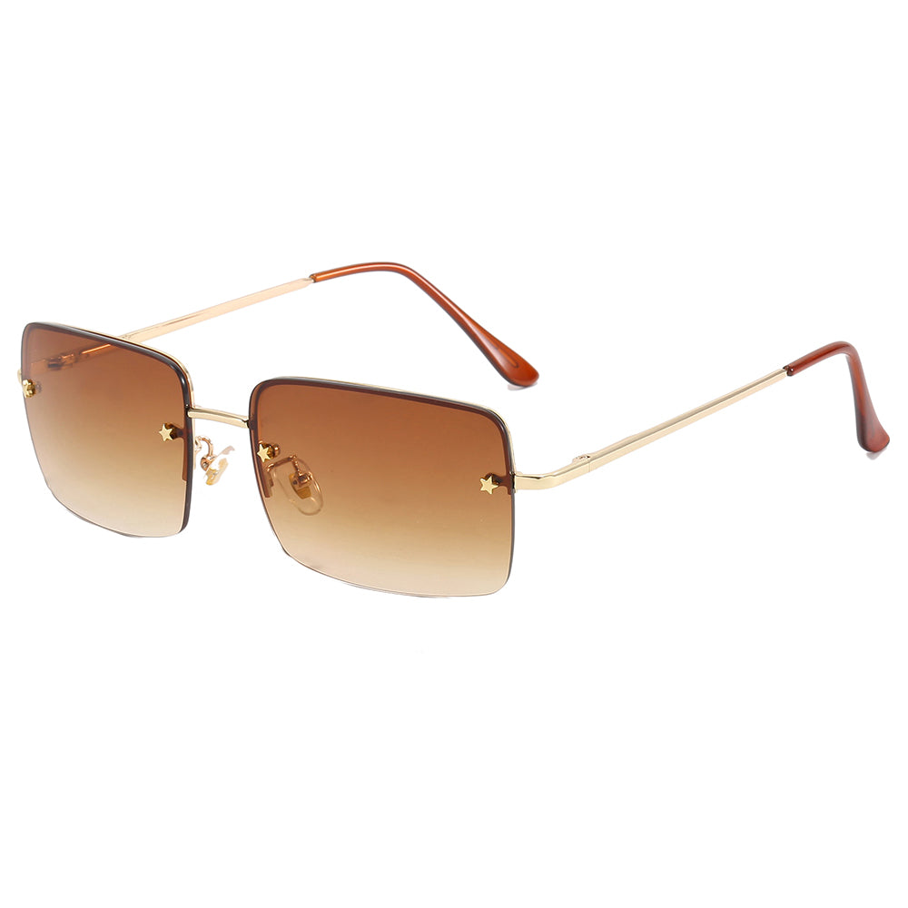 Retro Rectangle Rimless Gradient Outdoor Vacation Sunglasses