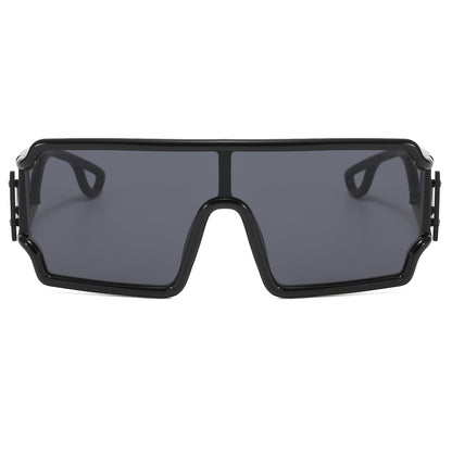 Flat Top One Piece Lens Men Women UV400 Oversize Sunglasses
