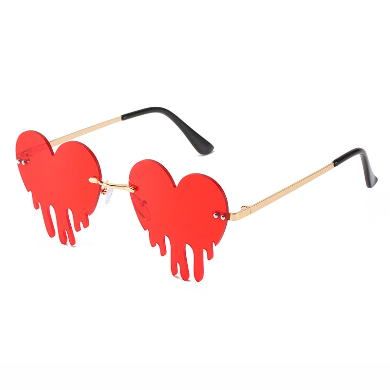 Rimless Heart Drip Novelty Melting Drip Favor Shape Sunglasses