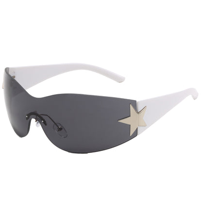 Oversized Rimless Wrap Around Shield Y2K Star Sunglasses