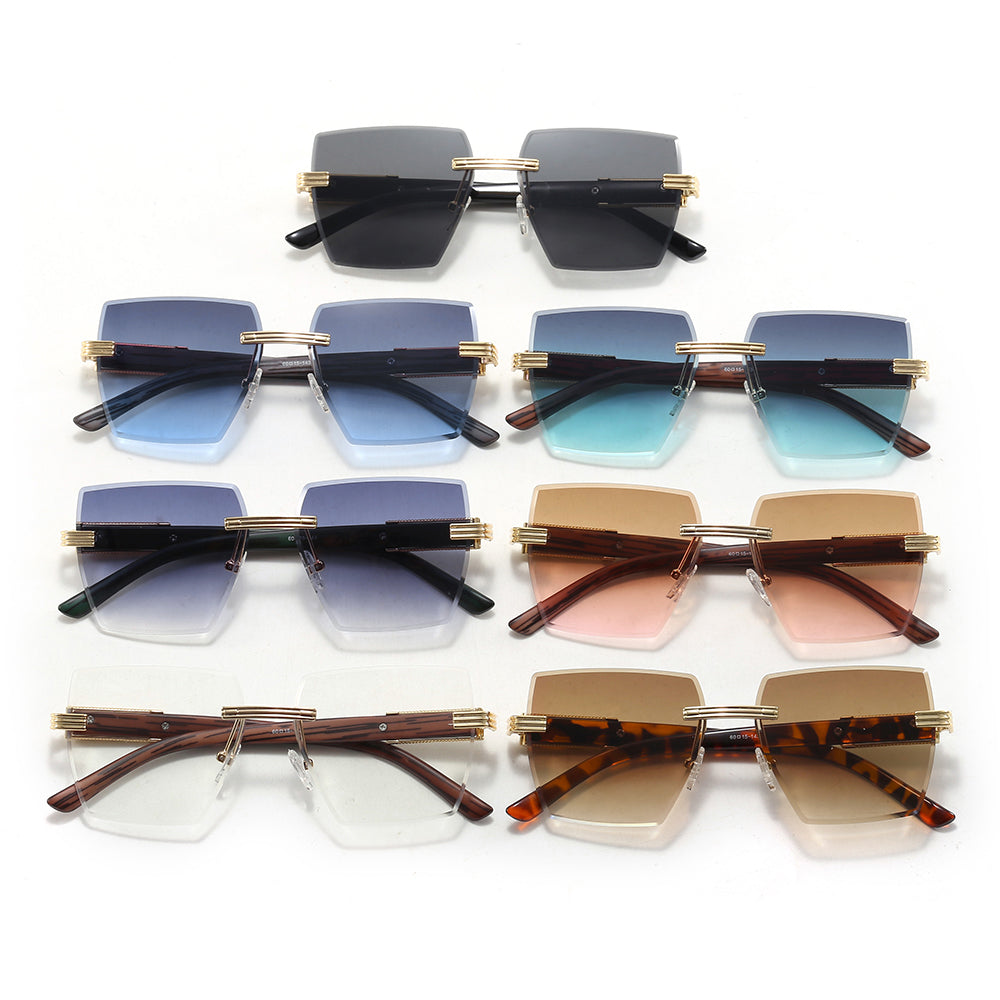 Square Rimless Diamond Cutting Lens Female Sunglasses