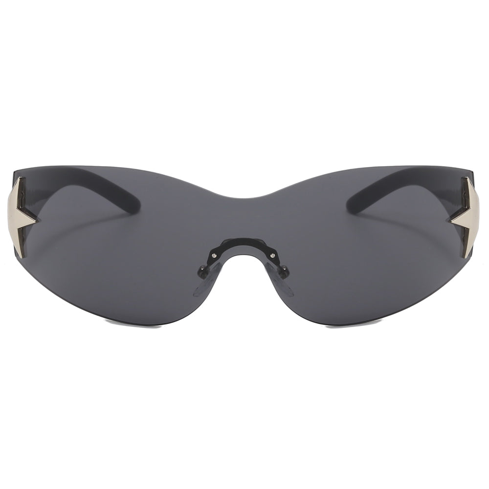 Oversized Rimless Wrap Around Shield Y2K Star Sunglasses