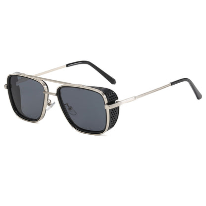 Square Flat Top Steampunk Metal Frame Sunglasses