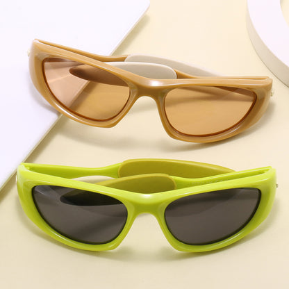 Y2K Wrap Around Sport Rectangle Cat Eye Sunglasses