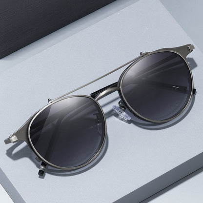 Round Steampunk Metal Cat Eye Polarized Flip up Sunglasses