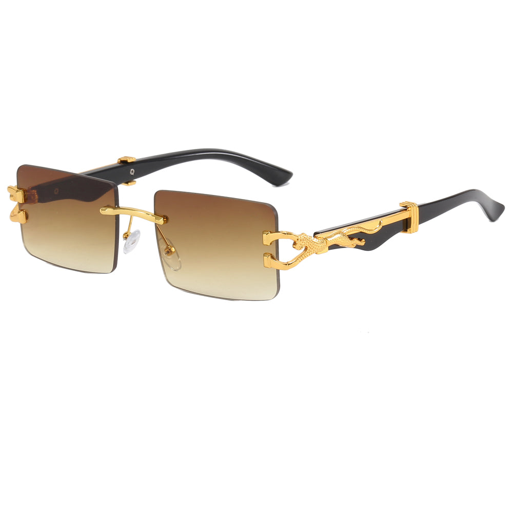 Rimless Panther Leopard Rectangle Sunglasses