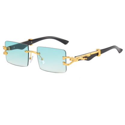 Rimless Panther Leopard Rectangle Sunglasses