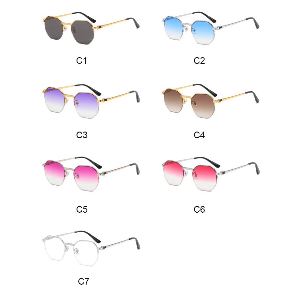 Retro Polygon Half Frame Metal Frame Vacation Beach UV400 Sunglasses