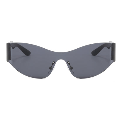 One Piece Oversized Rimless Shield Y2K Sports Sunglasses