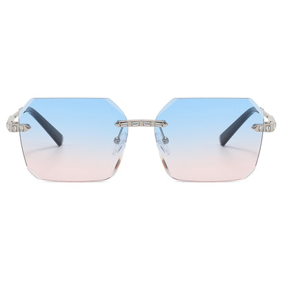 Diamond Cut Oversized Women Rimless Sunglasses