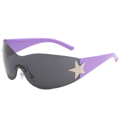 Oversized Rimless Wrap Around Shield Y2K Star Sunglasses
