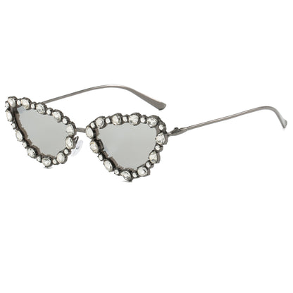 Luxury Diamond Bling Cat Eye Metal Sunglasses