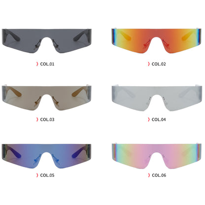 one piece lens Rimless Y2K Sunglasses