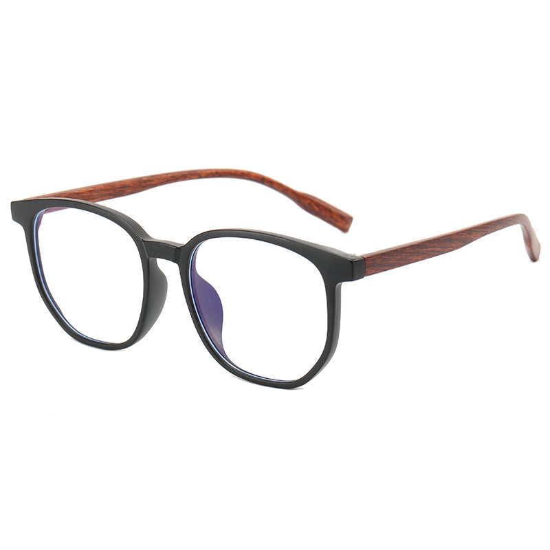Plastic Faux Wood Eyeglasses with Anti Blue Light Lenses