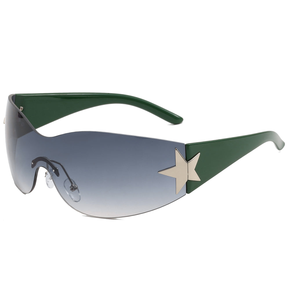 Oversized Rimless Wrap Around Shield Y2K Star Sunglasses