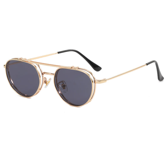 Retro Flat Top Metal Frame Sunglasses