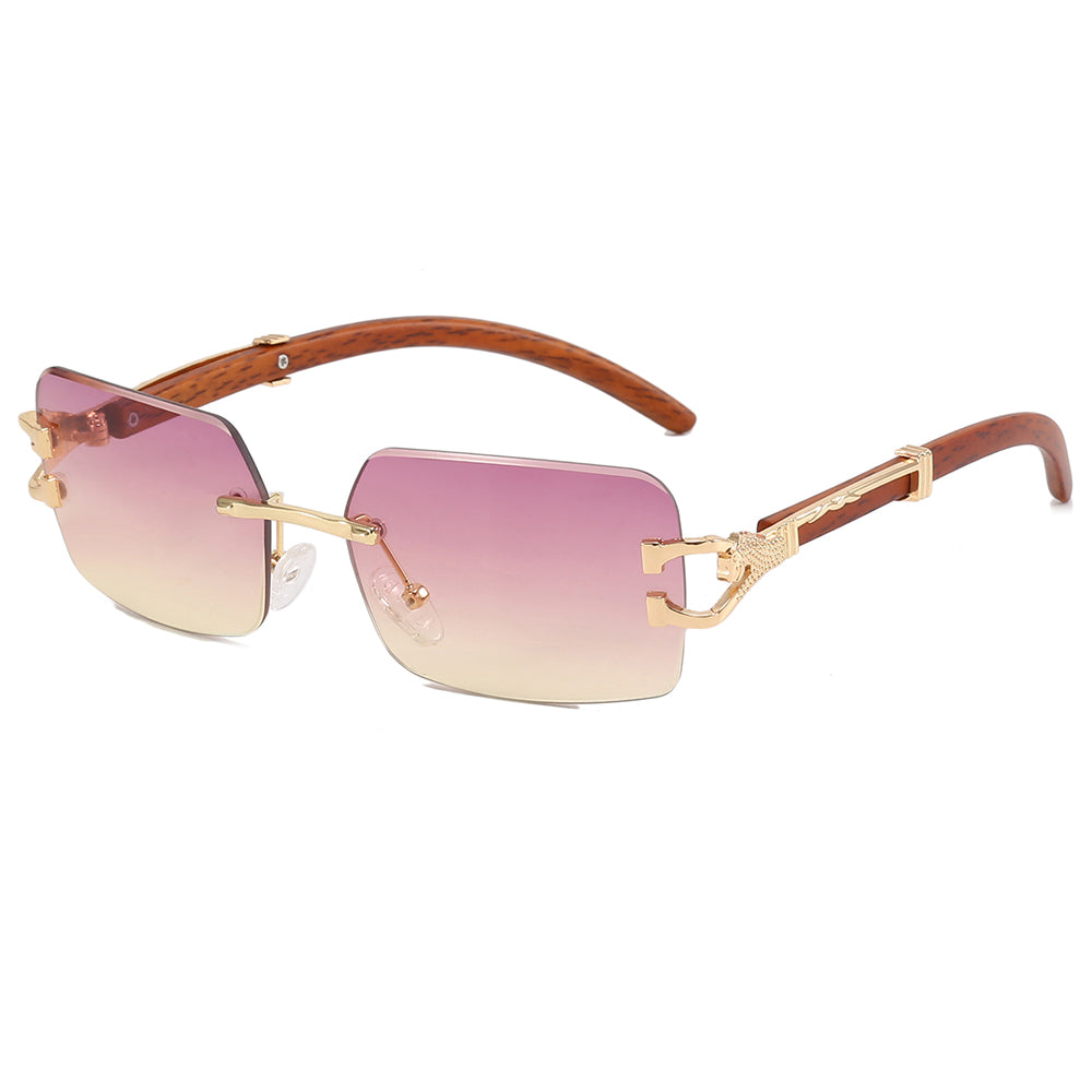 Rimless Rectangular Diamond Cut Luxury Sunglasses