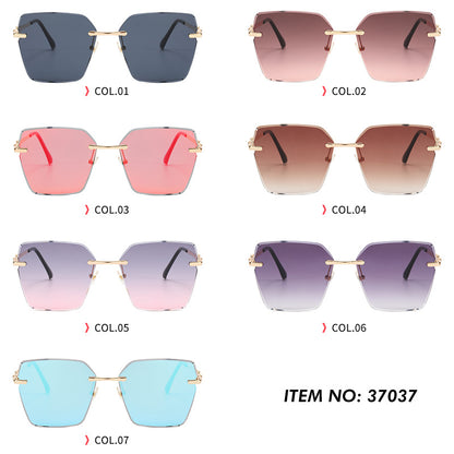 Diamond Cut Oversized Women Rimless Butterfly Sunglasses