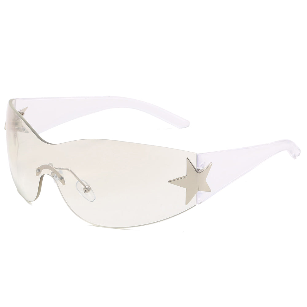 Oversized Rimless Wrap Around Shield Y2K Star Sunglasses