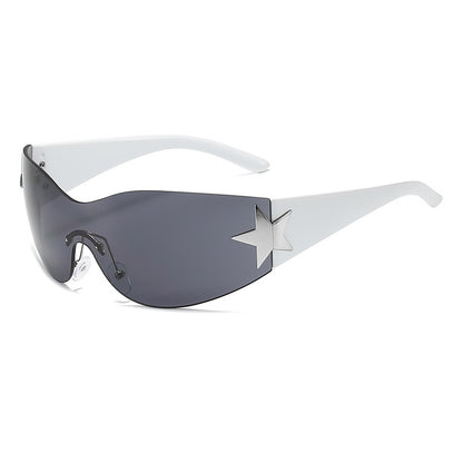 Oversized One-Piece Lens Rimless Shield Y2K Star Sunglasses