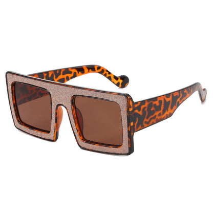 Oversized Flat Top Square Rhinestone Sunglasses