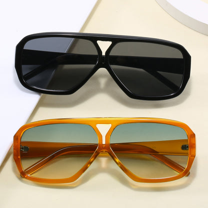 Oversize Square Retro Double Bridge Flat Top Outdoor Sunglasses