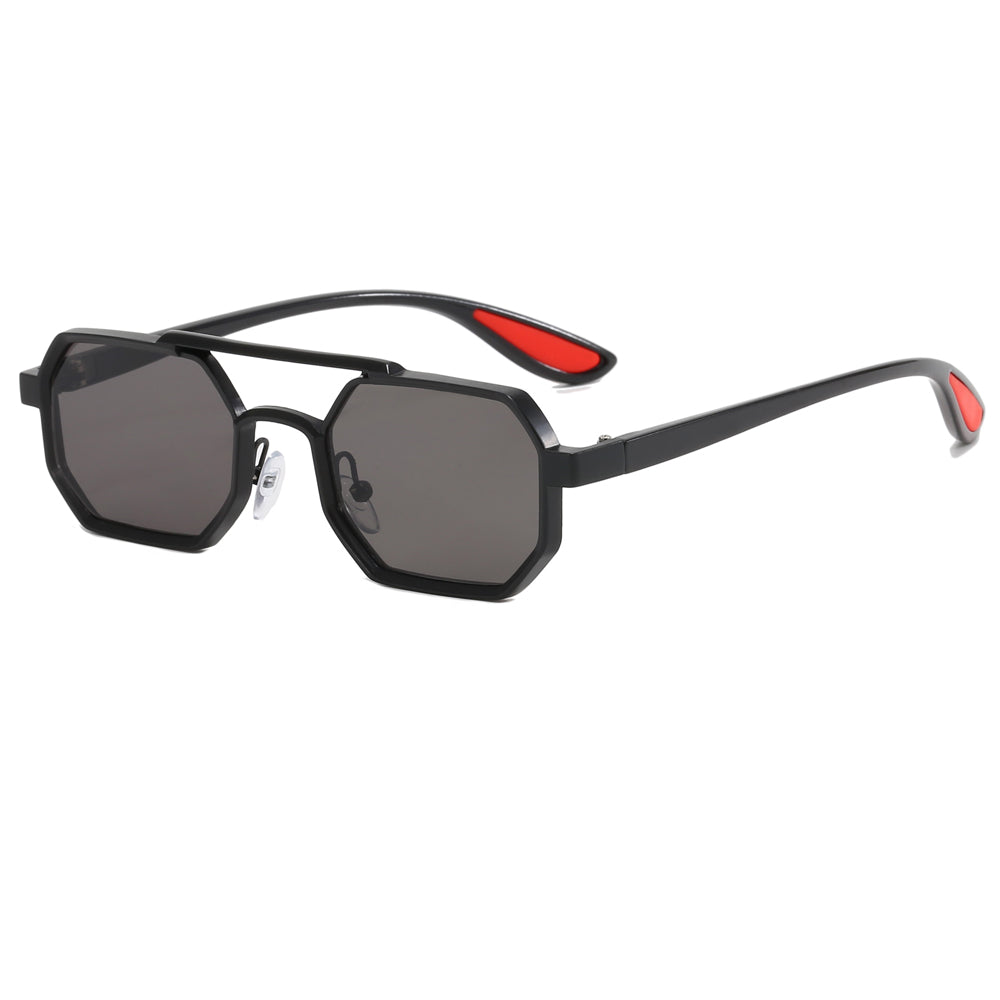 Polygon Steampunk Double Bridge Shades Metal Frame Sunglasses