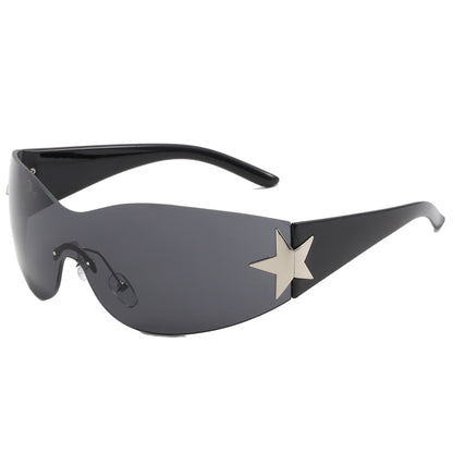 Oversized Rimless Wrap Around Shield Y2K Star Sunglasses