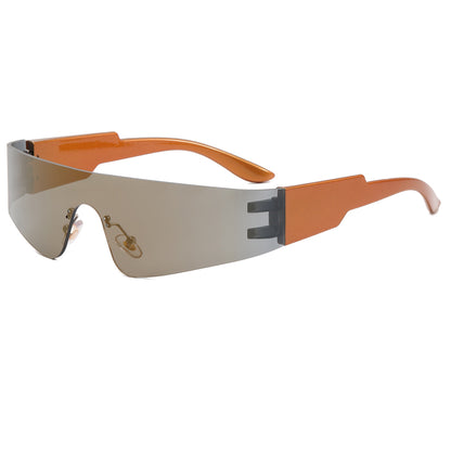 one piece lens Rimless Y2K Sunglasses