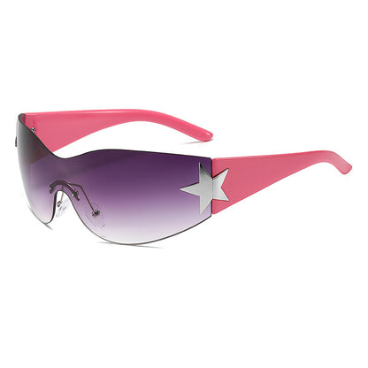 Oversized One-Piece Lens Rimless Shield Y2K Star Sunglasses