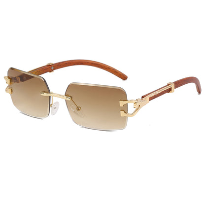 Rimless Rectangular Diamond Cut Luxury Sunglasses