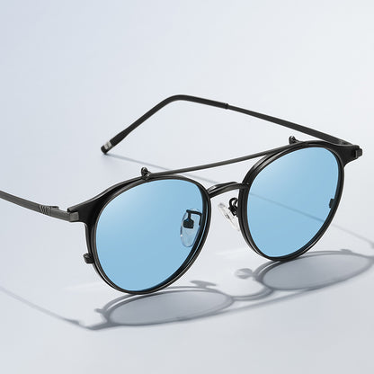 Round Steampunk Metal Cat Eye Polarized Flip up Sunglasses