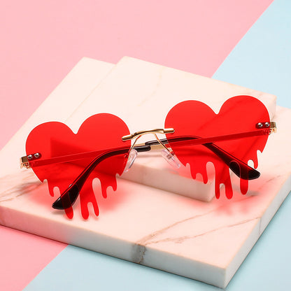Rimless Heart Drip Novelty Melting Drip Favor Shape Sunglasses