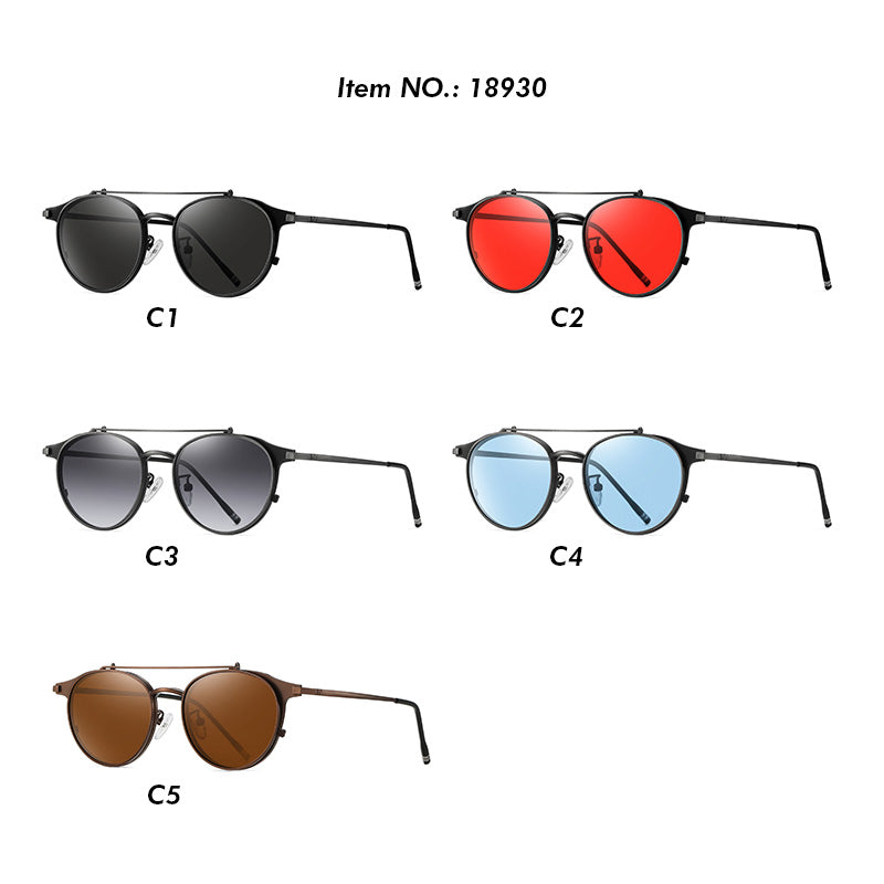 Round Steampunk Metal Cat Eye Polarized Flip up Sunglasses