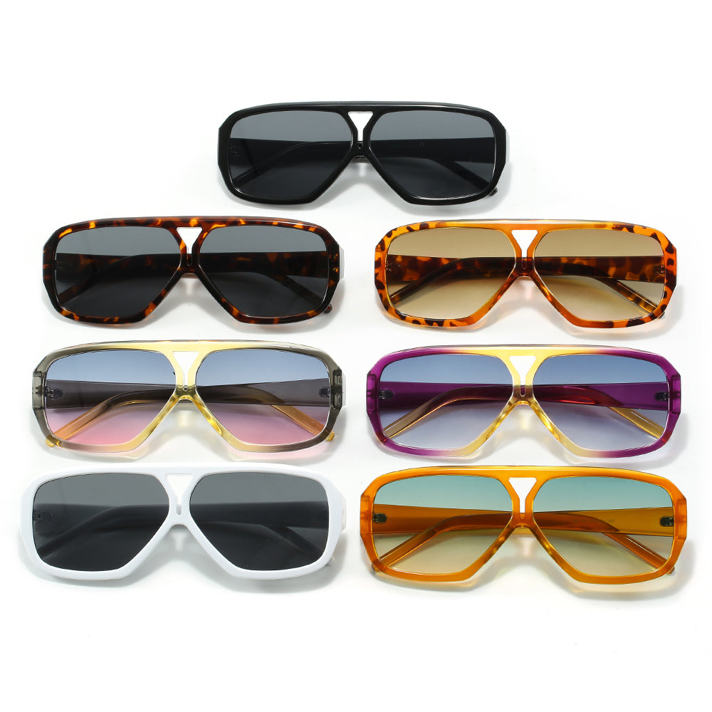 Oversize Square Retro Double Bridge Flat Top Outdoor Sunglasses