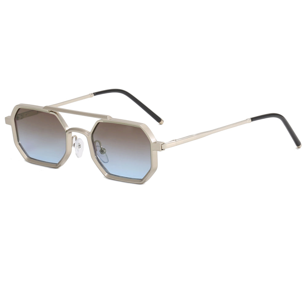 Polygon Double Bridges Top Bar Shades Metal Frame Sunglasses