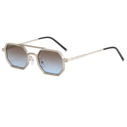 Polygon Double Bridges Top Bar Shades Metal Frame Sunglasses
