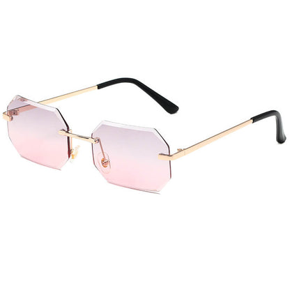 Retro Tinted Small Polygon Rimless Sunglasses